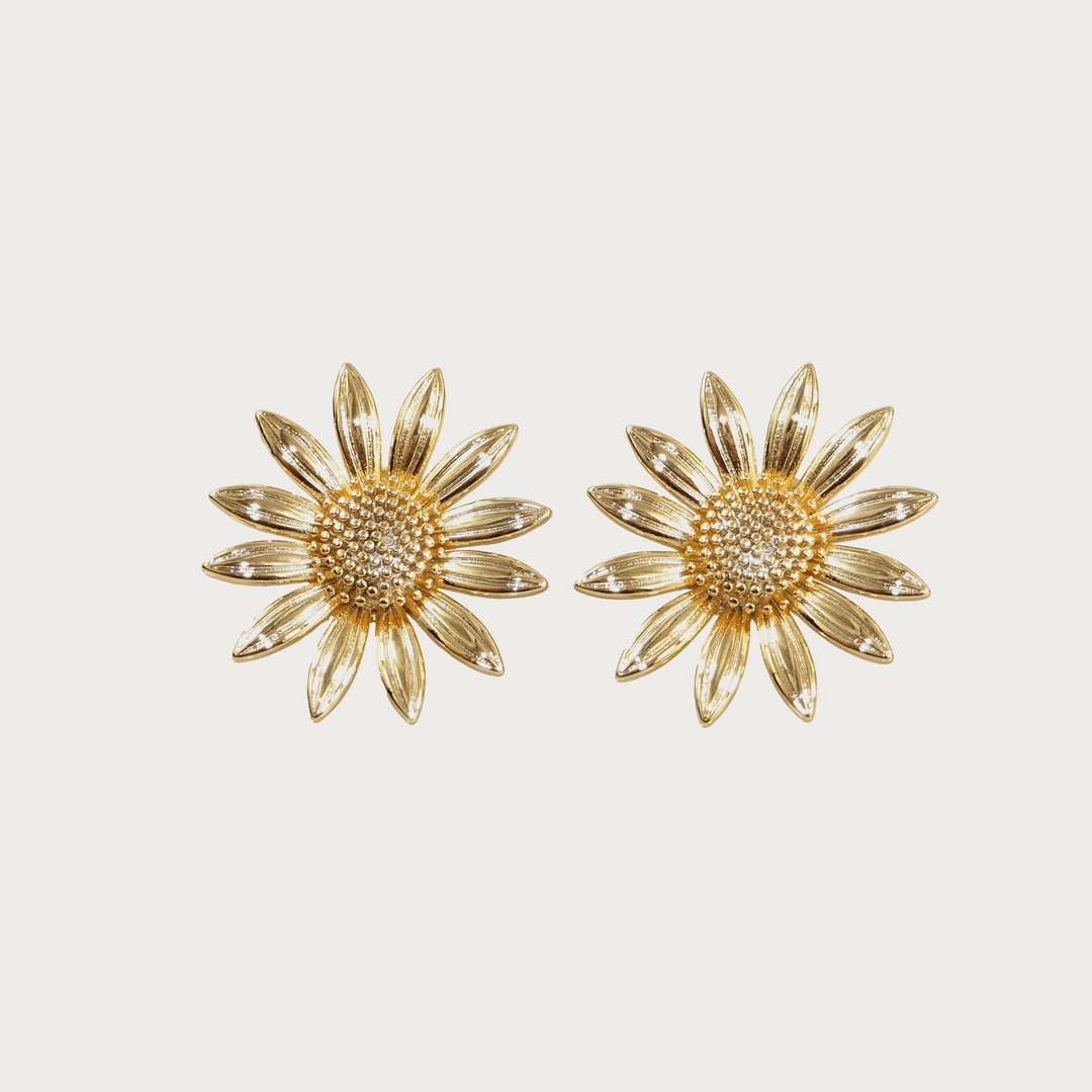 Golden Sunflower Stud Earrings