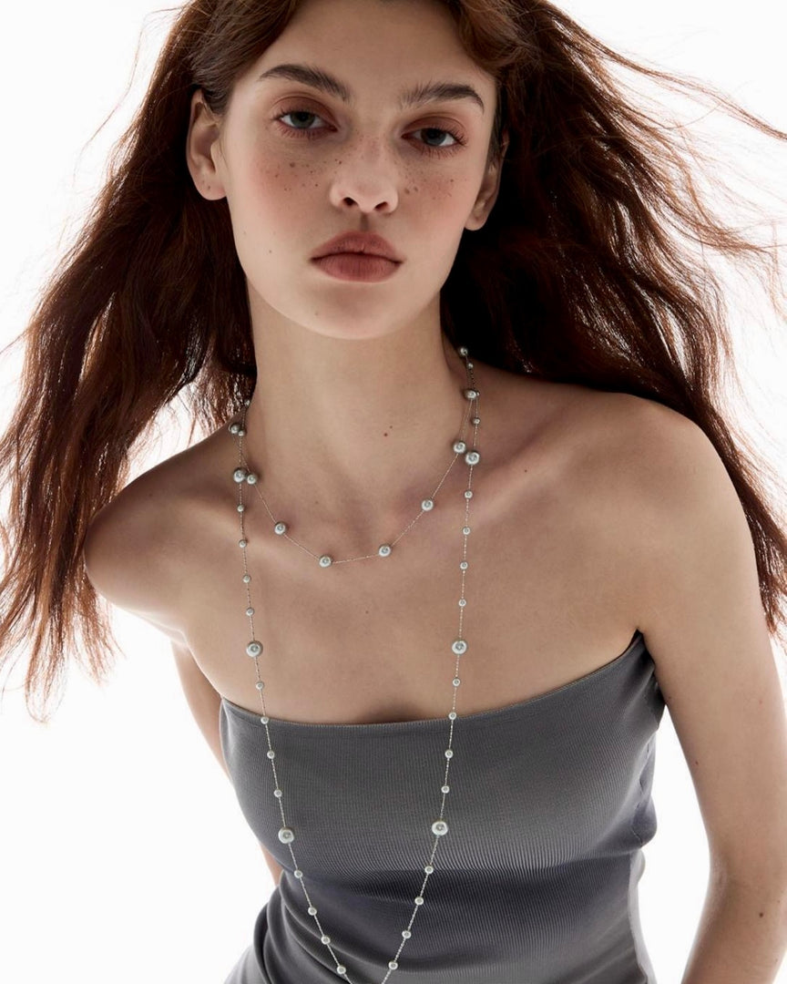 Gypsophila Necklace in Long Gray