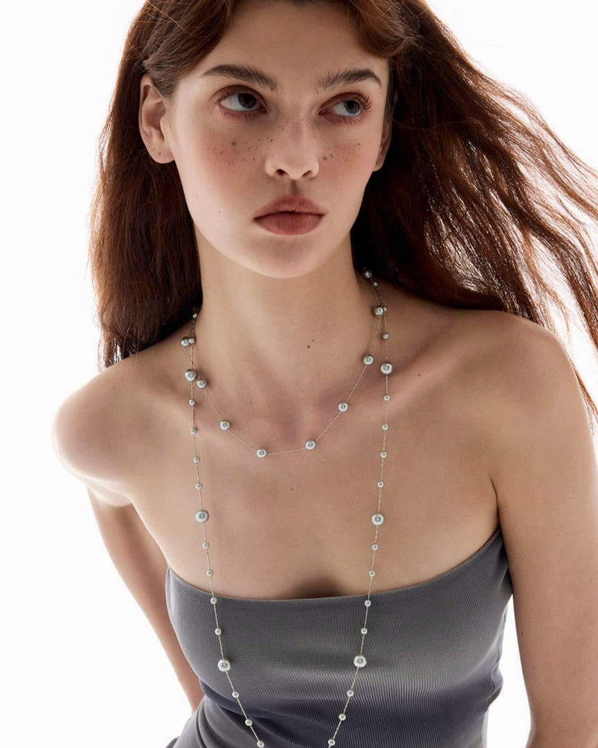 Gypsophila Necklace in Long Gray