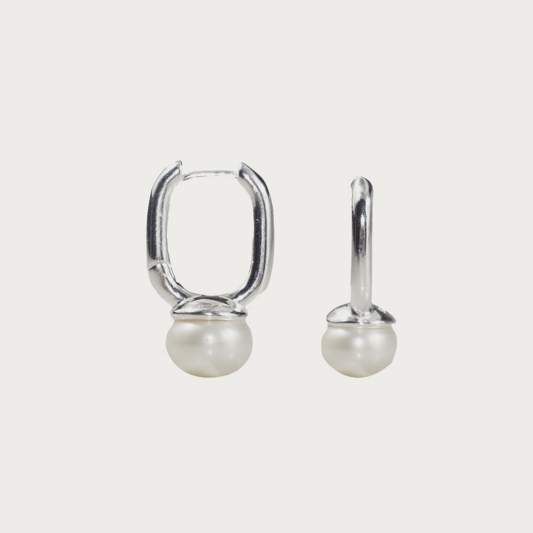 925 Sterling Silver Pearl Hoop Earrings