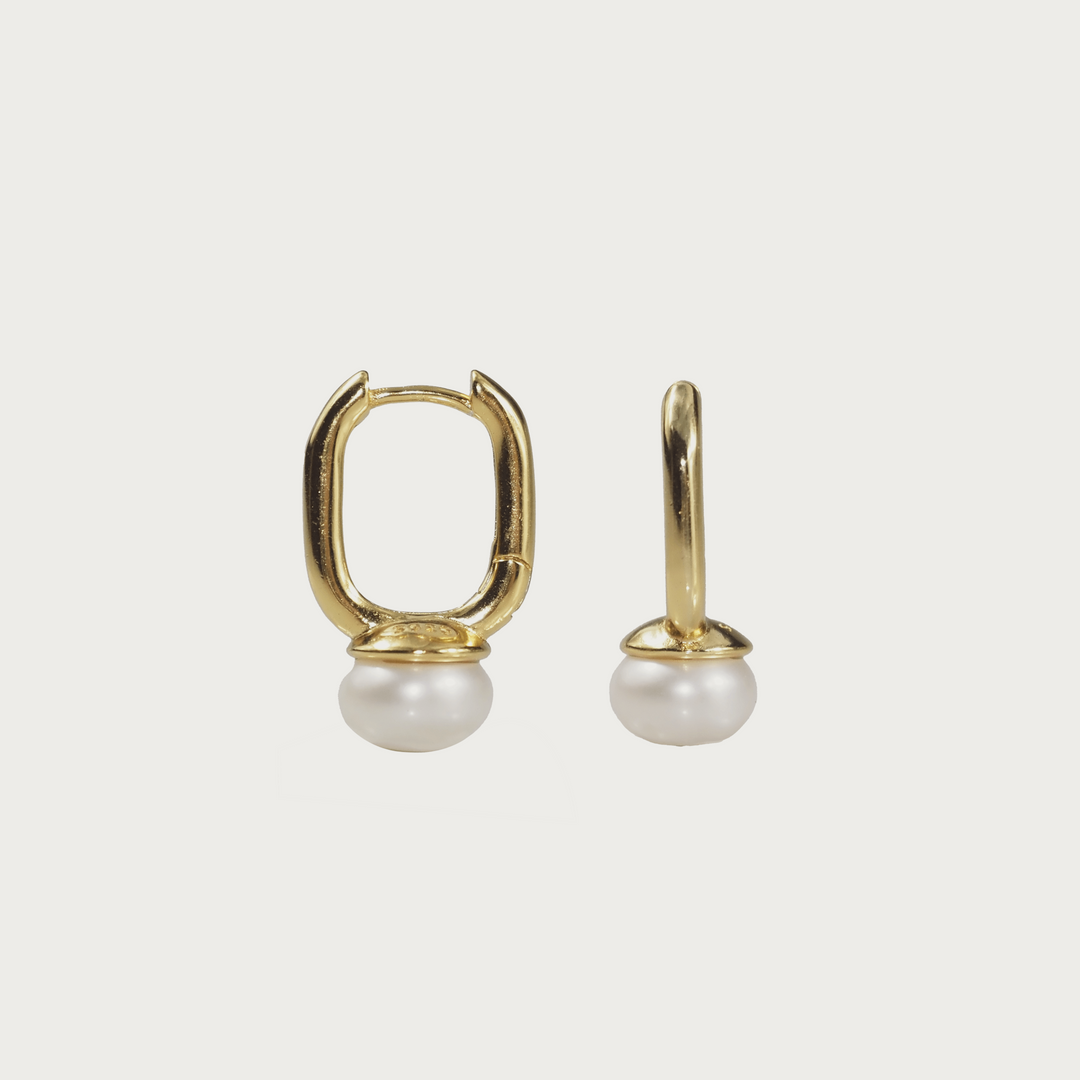 18K Gold Plated Pearl Huggie Earrings